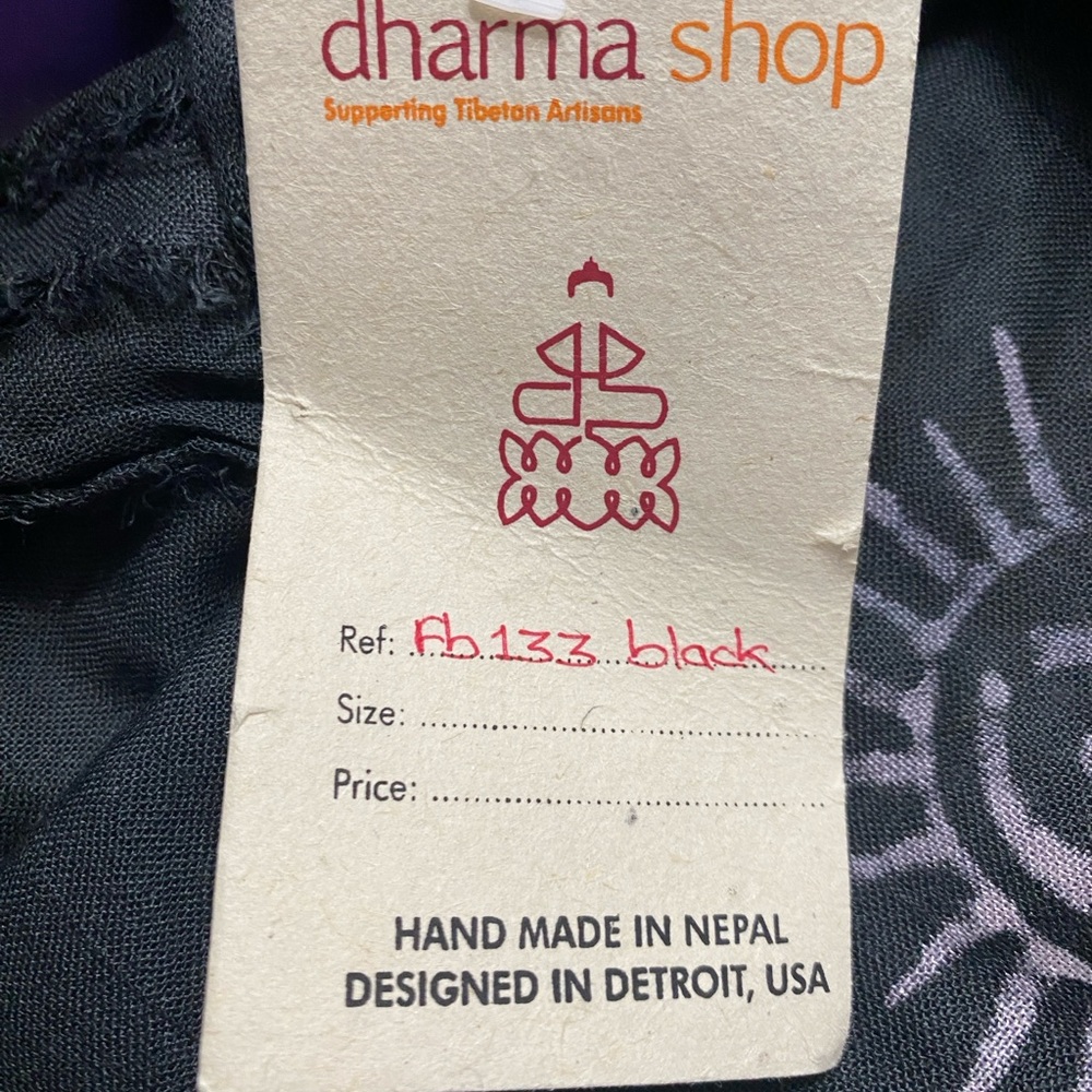 NWT Dharma Shop Black with White Handmade in Tibet Sarong/Scarf. Big - Picture 3 of 7